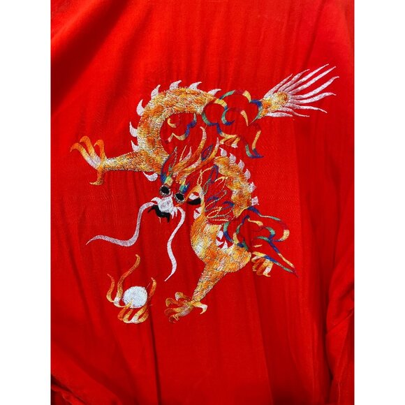 Vintage 70s Amigo Long Robe One Size Dragon Embroidered Tie Waist Poly Retro - Picture 6 of 7